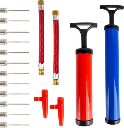 2-pack draagbare ballenpomp met 12 naalden, 8 inch en 12 inch inflator kit voor basketbal, voetbal en volleybal, eenvoudig te gebruiken luchtpomp voor sportballen