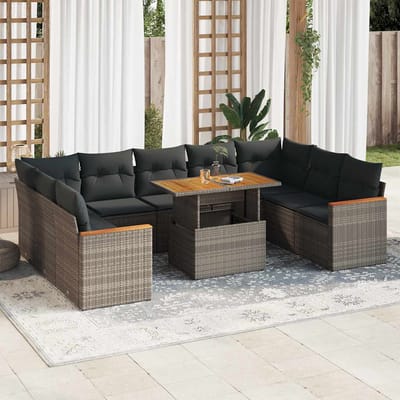 vidaXL - 10-delige - Loungeset - met - kussens - poly - rattan - acacia - grijs