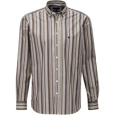 Fynch-Hatton Overhemd Multi Stripe Cotton Button Down Deep Forest / male
