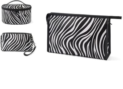 KZQ Make-uptas met zebraprint – Compact en lichtgewicht – Geschikt voor op reis en dagelijks gebruik – Zwart-wit – 24 x 7 x 15 cm – 1 stuk