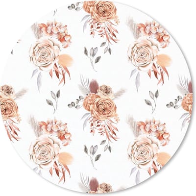 Muismat rond 20x20 cm - Mousepad Bloemen - Rozen - Bladeren - Wit - Ronde muismatten