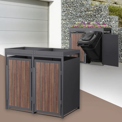 Kliko ombouw, Container ombouw met plantendak, 2 bakken tot 240 liter 132x80x124 cm gemaakt van staal in donker eiken ML design
