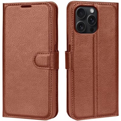ShieldCase Book case geschikt voor de Apple iPhone 16 Pro hoesje - Portemonnee hoesje met ruimte voor pasjes - bescherming voor zowel voorkant als achterkant - kunstlederen materiaal - telefoonhoesje met pasjeshouder (bruin)