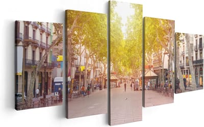Artaza Canvas Schilderij Vijfluik De Ramblas Straat in Barcelona - 100x50 - Foto Op Canvas - Canvas Print
