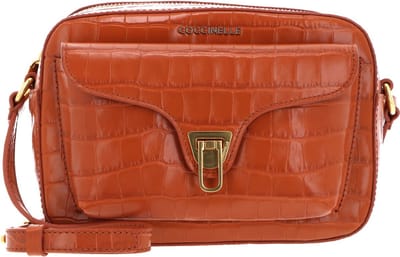 COCCINELLE Leren Schoudertas Avondtas Beat Croco Shiny Soft Crossover Bag Chestnut Oranje
