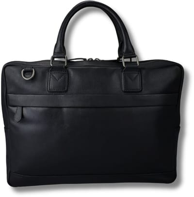 Leren Laptoptas 15.6 Inch Zwart - Vaderdag Cadeau voor Vader - Echt Leer - Afneembare Schouderband - Just Lioné Mathé