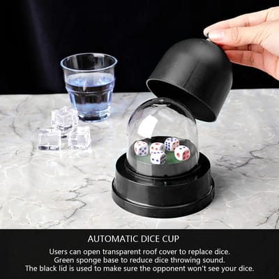 Dailygoody - Dice Roller Cup - Elektrische dobbelstenenbeker - Transparant en anti-val design - Zwart - Voor buitenfeesten - Inclusief dobbelstenen