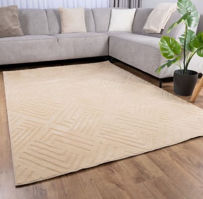 Beige Tapijt Wasbaar Laagpolig Vloerkleed met Anti Slip Koho Japandi Stijl Wasbaar op 30° - 70x150cm- Modern - Woonkamer - Salon - Slaapkamer - Eetkamer