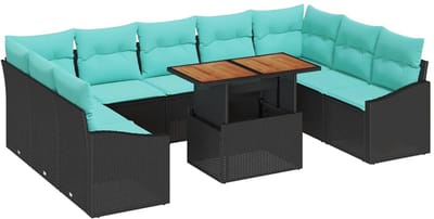 vidaXL - Tuinbank - Set - 10 - st - 9-Aantal - zitplaatsen - Zwart - en - Teal