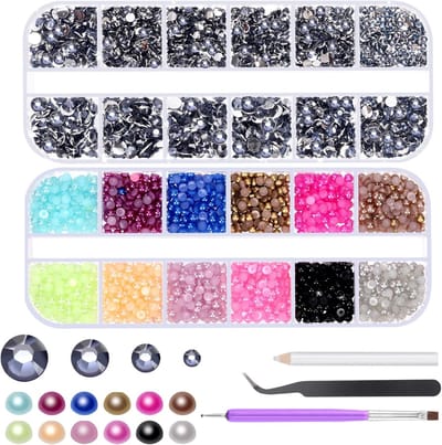 4403 Stuks Rhinestone Gems en Platte Kralen Set met Blauwe Strass en Diverse Kleuren voor Creatieve Projecten, Kleding en Schoenen