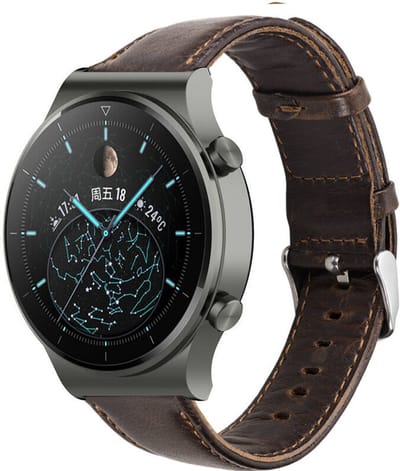 Strap-it PU Leren smartwatch bandje - geschikt voor Huawei Watch GT 2 Pro / GT 2 46mm / GT 3 (Pro) 46mm / GT 4 46mm / GT 5 (Pro) - 46mm / GT 4 46mm / GT Runner / Watch 3 (Pro) / Watch 4 (Pro) / Watch Ultimate - donkerbruin