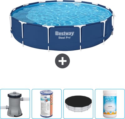 Bestway Rond Steel Pro Zwembad - 396 x 84 cm - Blauw - Inclusief Pomp Filter - Afdekzeil - Chloor