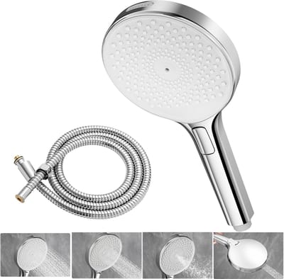 Auralum max Douchekop met Slang - Douchekop - 4 Sproeistanden - Wellness - Handdouche - Hoge Druk - Waterbesparende - Chrome