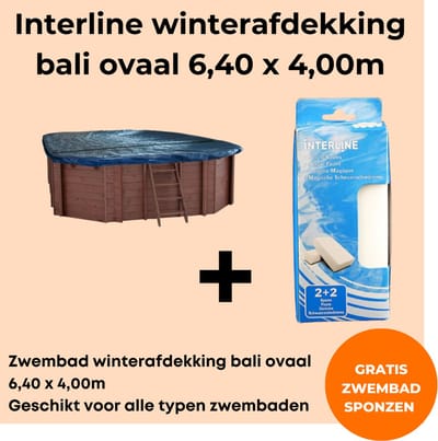 Interline winterafdekking Bali - Winterafdekking 6,40 x 4,00m ovaal - Voor houten zwembaden - Vertraagt verdamping - Verminderd verbruik chloor - Inclusief gratis zwembadspons
