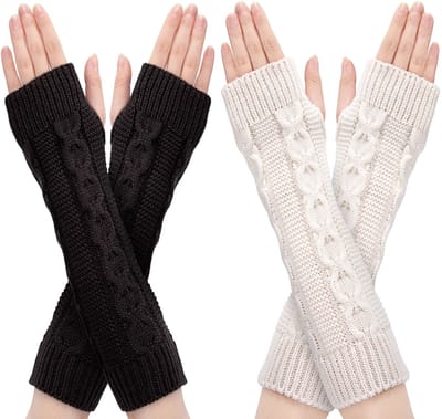Vrouwelijke Arm Warmers - Fingerless Gloves, 2 Paar in Wit en Donkergrijs