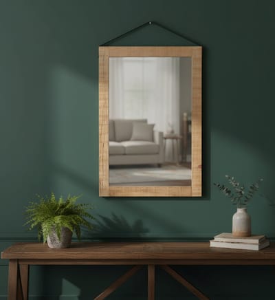 Robuuste Mangohouten Spiegel 70x100 cm - 70x100 cm - 70x100 cm Cognac Lederen Band - Medahomestore