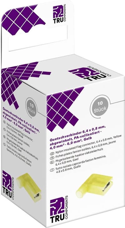 TRU COMPONENTS T2010C367 Assortiment kabelschoenen Insteekbreedte: 6.4 mm Insteekdikte: 0.8 mm 90 ° Volledig geïsoleerd