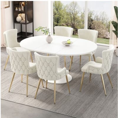 Eetkamerstoelen - MUVOE - Set van 6 - Beige fluweel - Gouden metalen poten - Modern design beige
