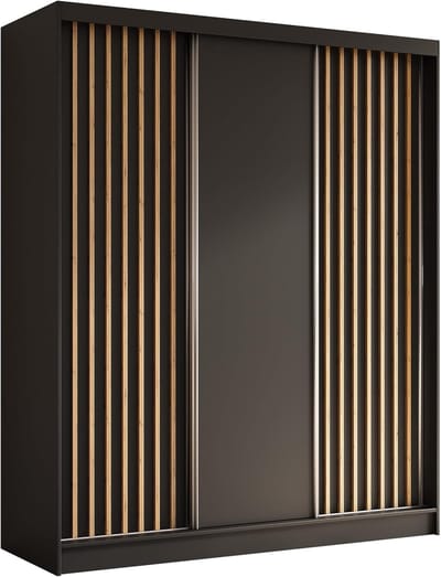 Moderne Erika Schuifdeurkast met Lamellen - 240x61x216 cm - Zwart - Lamellen 240x61x216 cm – 3 - Medahomestore