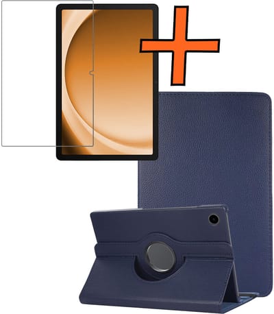 Hoesje - Geschikt voor Samsung Galaxy Tab A9 - Met Screenprotector - 360 Graden Draaibare Hard Cover Case - Tablet Hoes Draaibaar - Donkerblauw