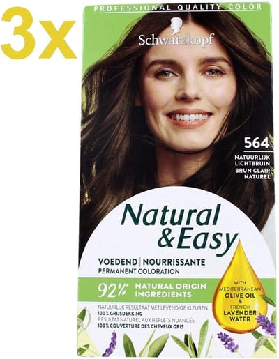 Schwarzkopf Natural & Easy 564 Natuurlijk Lichtbruin Haarverf – 3 Stuks Voordeelverpakking – 100% Grijsdekking
