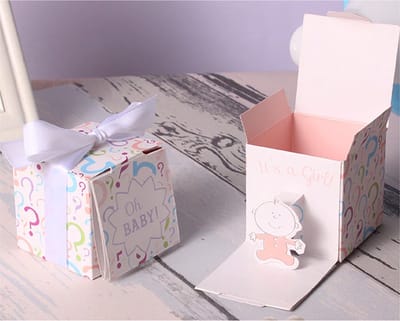 DW4Trading Geschenkdoosjes It's A Girl - Cadeaudoosjes met Strikje - Babyshower - 5 Stuks - 5,5x5,5x5,5 cm - Roze