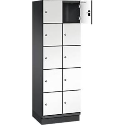 C+P Cambio lockerkast, 2 vakken, 10 vakken, met plint, B 600 x D 525 x H 1980 mm, zwart-grijs/wit