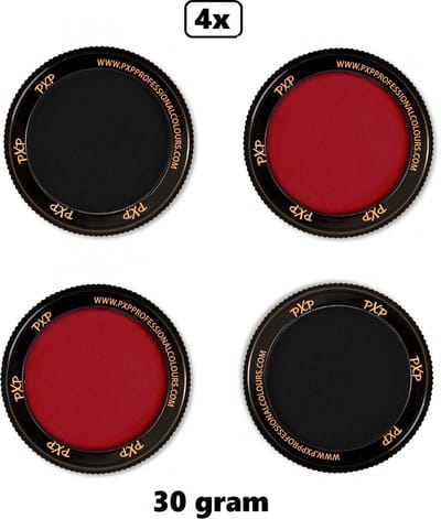 4x PXP Professional Colours 30 gram zwart en rood - Schmink thema feest party verjaardag kids festival