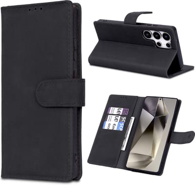 Casemania Echt Leren Hoesje Geschikt voor Samsung Galaxy S25 Ultra - Charcoal Gray - Leer Wallet Bookcase - Portemonnee Telefoonhoesje met Pasjeshouder