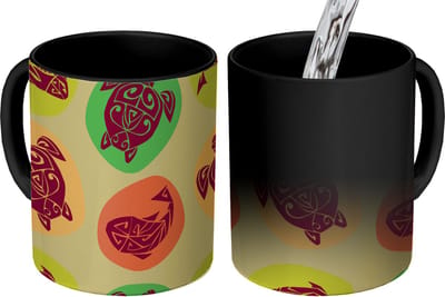 Magische Mok - Foto op Warmte Mokken - Koffiemok - Schildpad - Vissen - Maori - Patroon - Magic Mok - Beker - 350 ML - Theemok