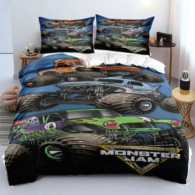M-Monster Jam Truck Beddengoed Set 3D Geprint M-Monster Dekbedovertrek Kussensloop Twin Full Queen King Maat Voor Slaapkamer Decor AU Single(140*210cm)3pcs