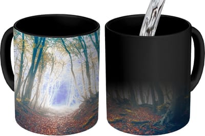 Magische Mok - Foto op Warmte Mokken - Koffiemok - Bos - Mist - Zon - Herfst - Magic Mok - Beker - 350 ML - Theemok