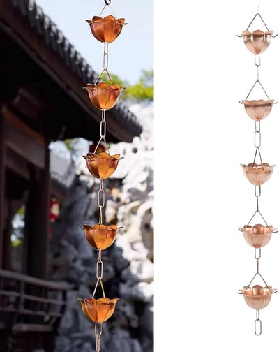 Regenketting Koper - Decoratieve waterafvoer - Tuin waterornament - Handgemaakte duurzaamheid - 100 cm lang - Koperkleurig