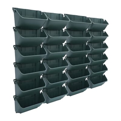 Set van 24 Verticale Wand Plantenbakken – Modern Muurbevestigd Hangende Bloempotten voor Binnen en Buiten – PP Kunststof met 300 ml Wateropslag en 3 kg Draagkracht – Legergroen