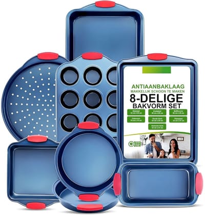 KAD® Bakvormenset - Mini Bakvormen Set - Hoogwaardig Koolstofstaal - Blauw - 12cm x 12cm x 2cm