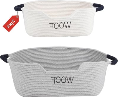 Set van 2 Opbergmanden voor Honden- en Katsspeelgoed, Geweven Katoenen Mand met Handvatten, Perfecte Oplossing voor Speelgoedopslag en Puppyaccessoires, Beige/Grey