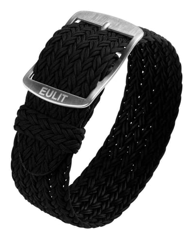 EULIT horlogeband - perlon - 20 mm - zwart - metalen gesp