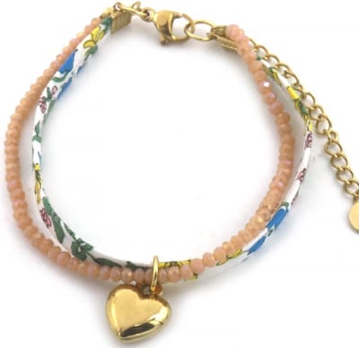 Armband – verstelbaar – RVS – roestvrij staal – stof - goudkleurig – 16 cm hartje - liefde – cadeau – geschenk – feest – feestdagen – valentijn – cadeau