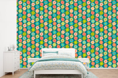 Behang - Fotobehang Patroon - Bloemen - Retro - Jaren 70 - Breedte 360 cm x hoogte 240 cm