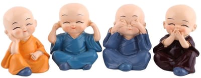 Dailygoods- Boeddha Beeld - Vier Monniken Figuren - Hars Decoratie - Beeldjes voor Binnen - Cadeau voor Vrienden - 5x4.2cm - Beeldje