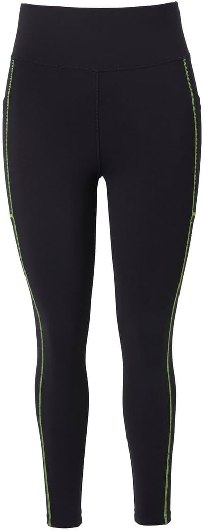 Ulla Popken - Dames - Sportlegging neonkleurige naden zakken gerecycled - Zwart - Maat 42+