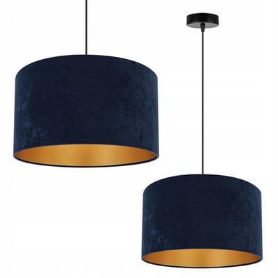 Light-Home Mediolan – Hanglamp – Donkerblauwe Velours Kap – Goudkleurige Binnenzijde – Zwarte Constructie