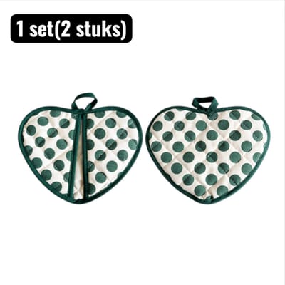 1 set（2 stuks） - Ovenwanten - Placemat - Ovenhandschoenen Set - Dikke Gevulde Keukenhandschoenen met Hartjes Design - Grillen en Pannen - Groen