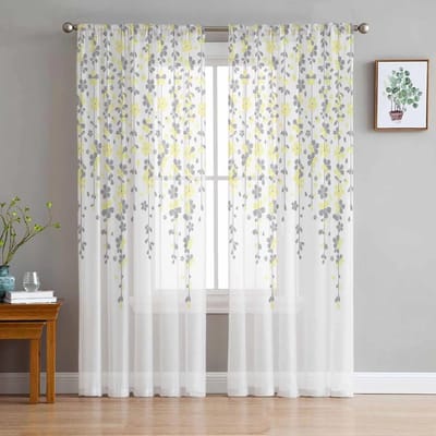Kersenbloesem Bloem Lente Gordijn Tule Decoratieve Transparante Gordijnen voor Woonkamer Slaapkamer Keuken Hotel Thuis Raampanelen 135W x 114H(cm) white