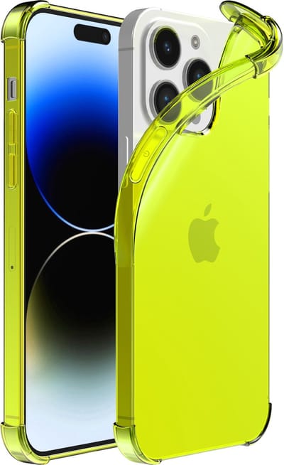 Smartphonica Telefoonhoesje Geschikt voor iPhone 14 Pro Max Transparant Schokbestendig Siliconen Hoesje met Stootrand - Shockproof Back Cover Case - Neon Geel geschikt voor iPhone 14 Pro Max