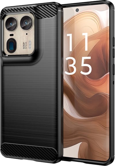 MobyDefend Hoesje - Geschikt voor Motorola Edge 50 Ultra - TPU Backcover - Geborstelde Metaal & Carbon-Look - Zwart