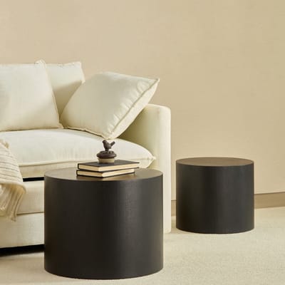 MODENUIT Salontafelset - Ronde Nesttafels Voor Woonkamer - 2-delig - MDF - Zwart - Ø48x38 En Ø38x32 Cm