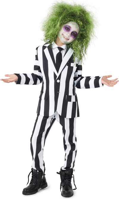 Suitmeister Beetlejuice - Jongens Pak - Halloween Kostuum - Verkleedkleding - Zwart & Wit - 4-6 jaar - Maat S