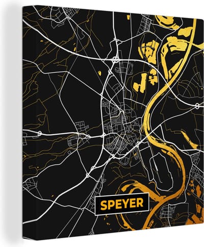 Canvas Schilderij Black and Gold – Stadskaart – Speyer – Duitsland – Plattegrond – Kaart - 20x20 cm - Wanddecoratie