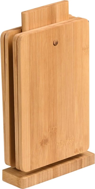 Kesper Brood en Ontbijtplankjes set - 4x stuks - bamboehout - 21 x 14 cm - lichtbruin - in standaard - extra hoge kwaliteit